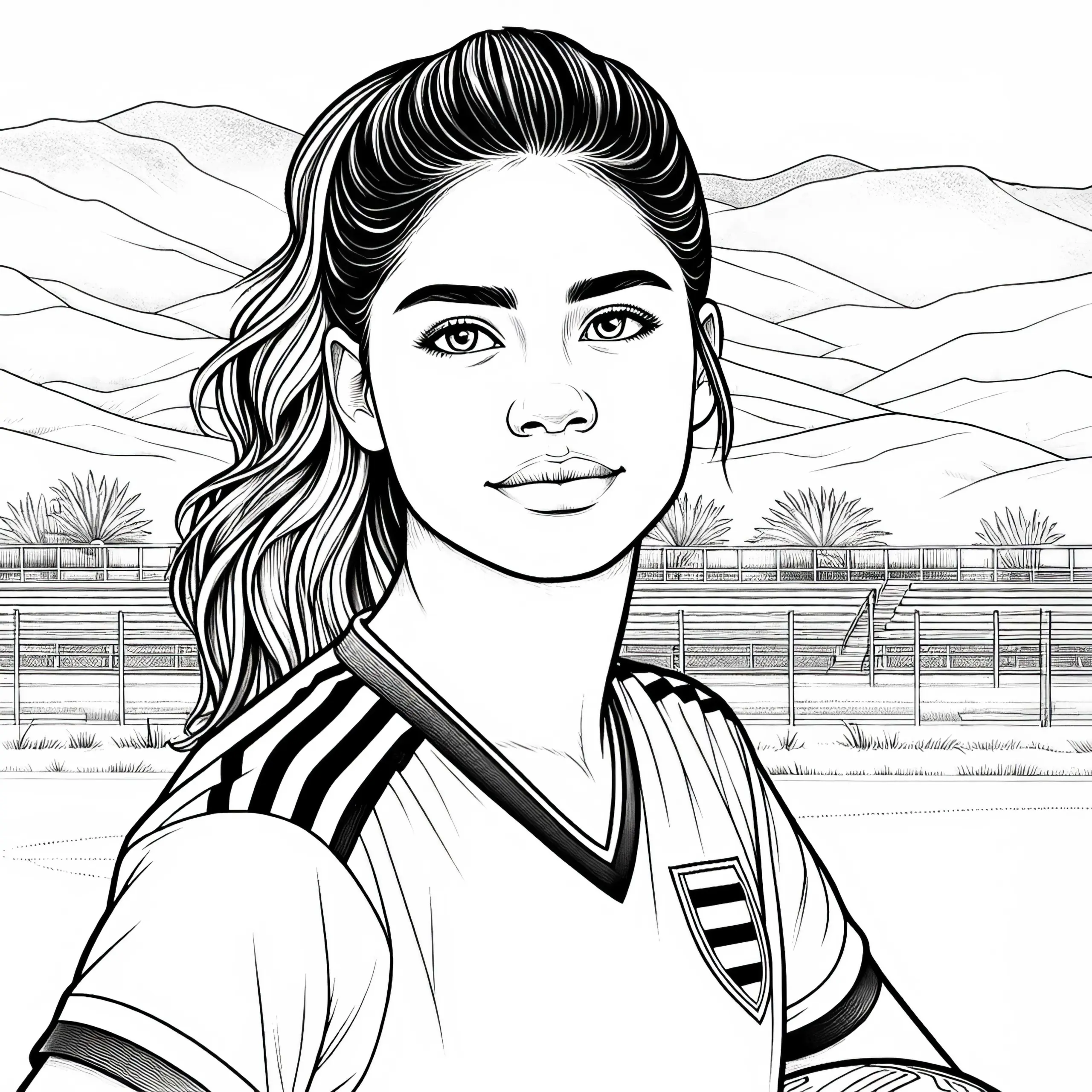Ausmalbild einer Fußballspielerin – Detailreich und kostenlos