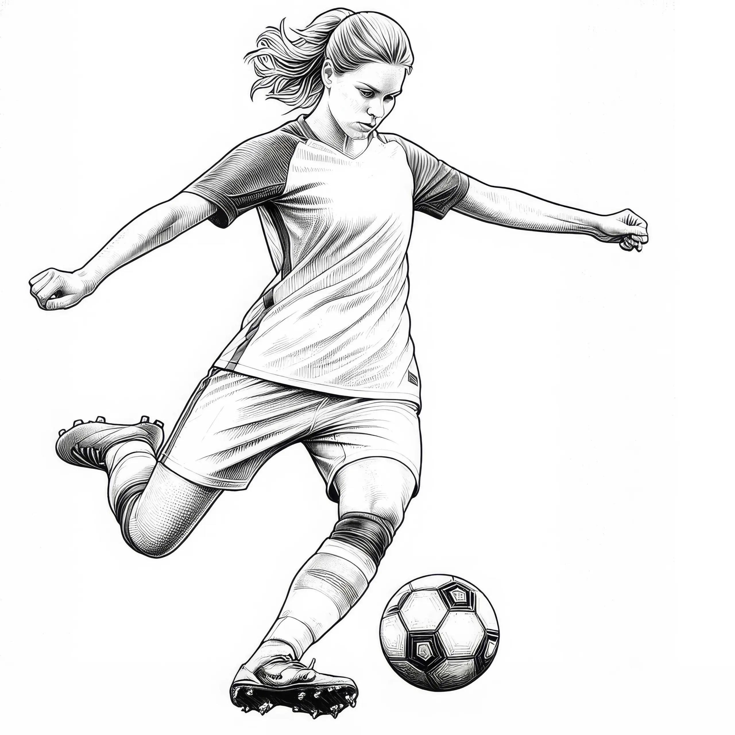 Fußballspielerin bei Elfmeter – Malvorlage in Detailreich und Kostenlos (Ausmalbild)