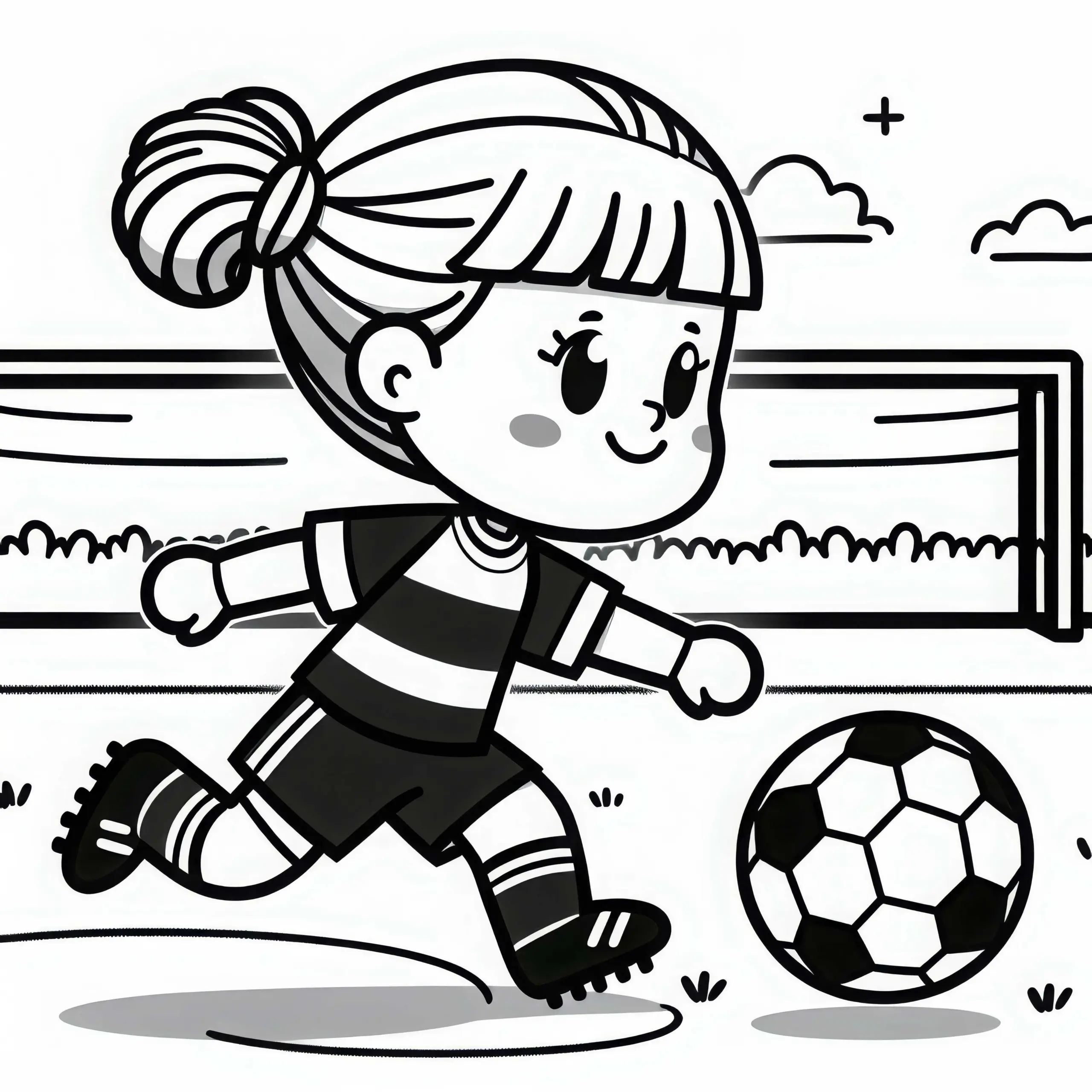 Fußballspielerin beim Aufwärmen vor dem Spiel – Ausmalbild kostenlos
