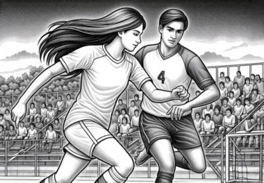 Eine Fußballspielerin, die die Gegner umdribbelt – Malvorlage
