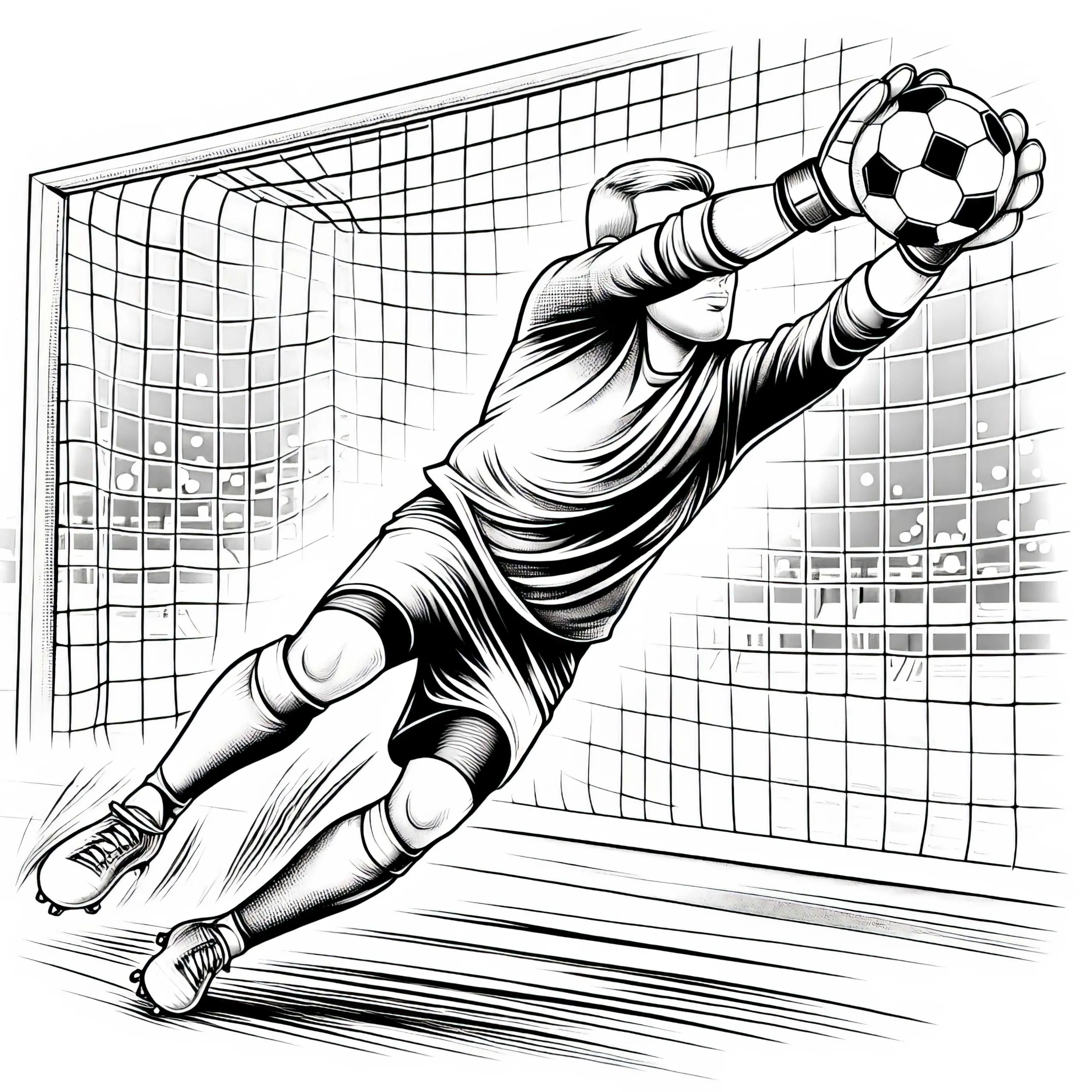 Fussballtorwart macht Parade Ausmalbild gratis
