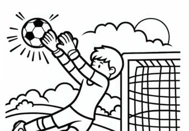 Fußballtorwart macht Parade und hält den Ball – Malvorlage gratis