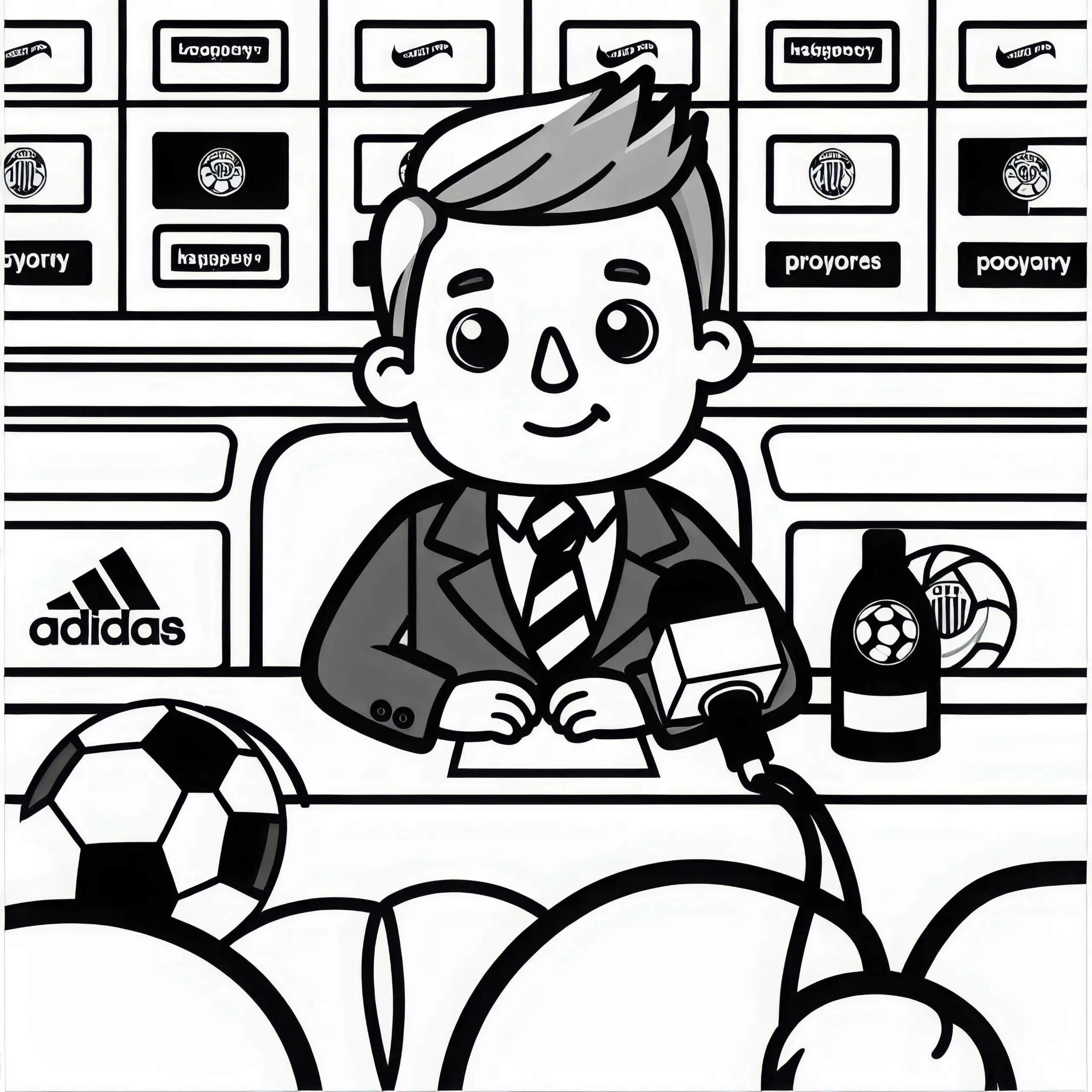 Fußballtrainer bei Pressekonferenz nach Spiel – Ausmalbild kostenlos