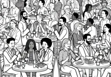 Ausmalbild von Gästen im Restaurant – Kostenlos herunterladen