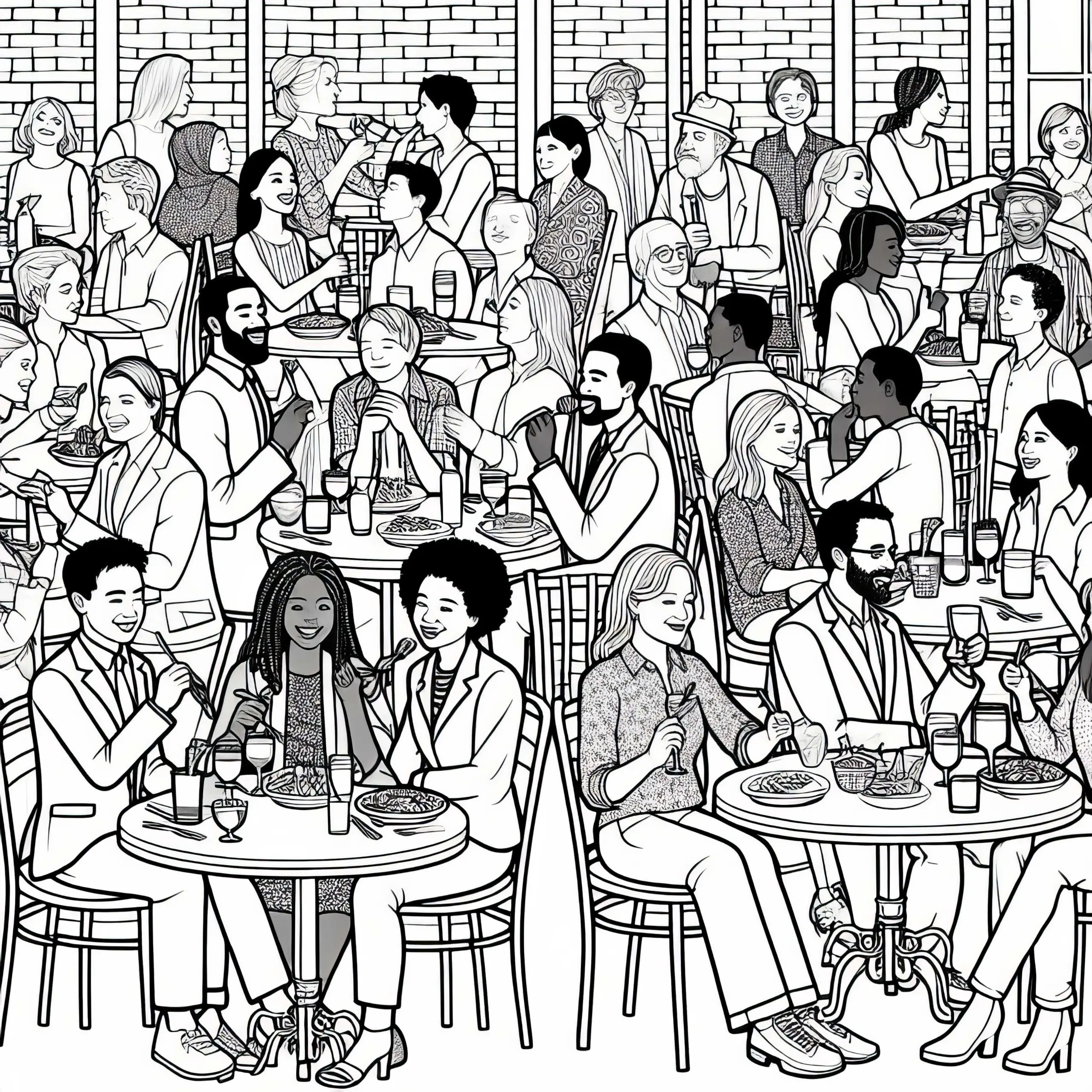 Ausmalbild von Gästen im Restaurant – Kostenlos herunterladen