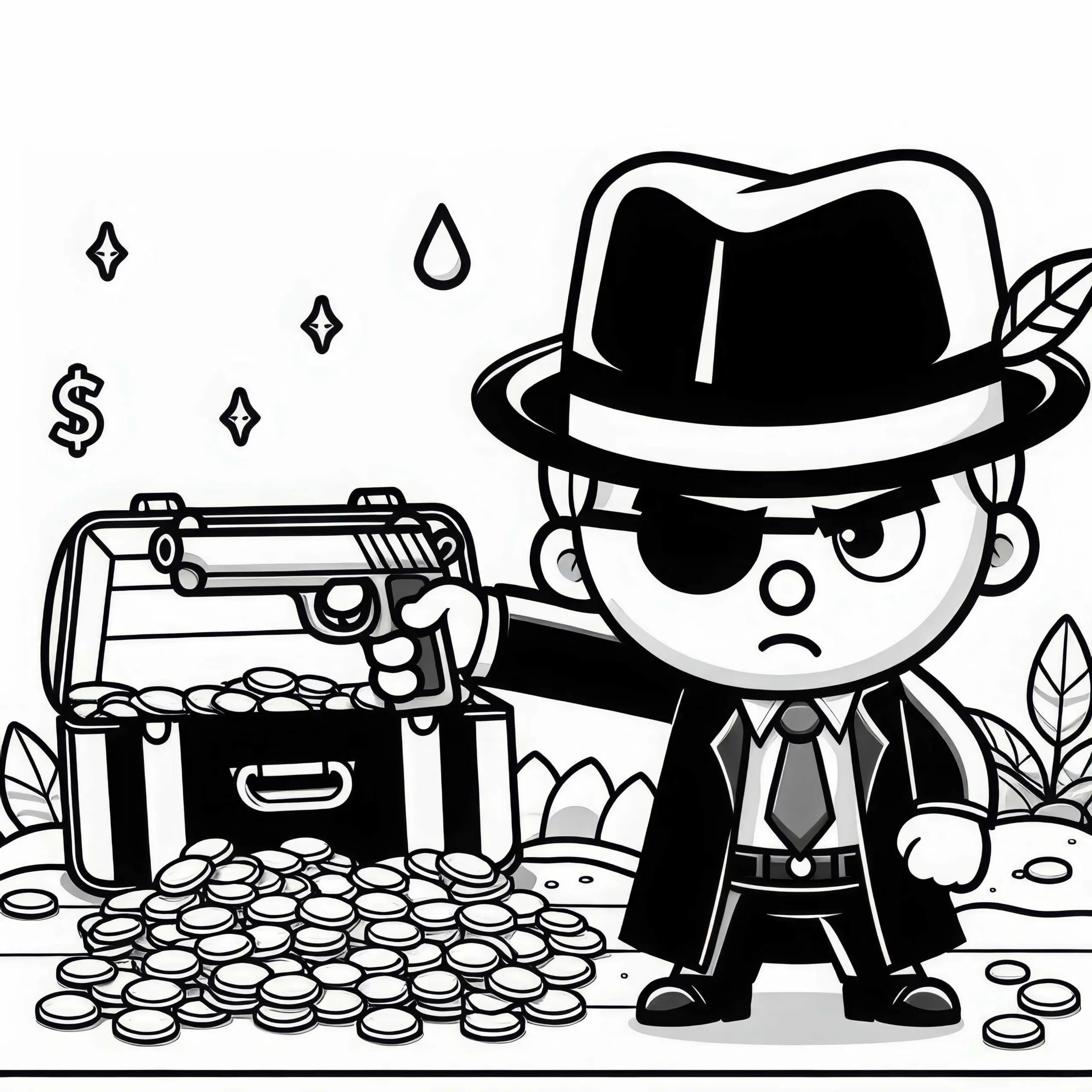 Gangster bedroht jemanden – Malvorlage kostenlos (Ausmalbild)