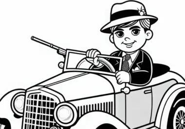 Gangster fährt auffälliges Auto Malvorlage gratis herunterladen