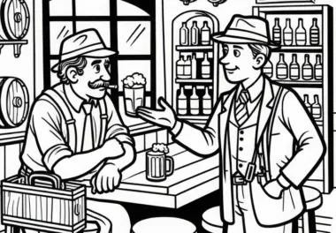 Gangster spricht mit Informanten in Bar – Ausmalbild kostenlos
