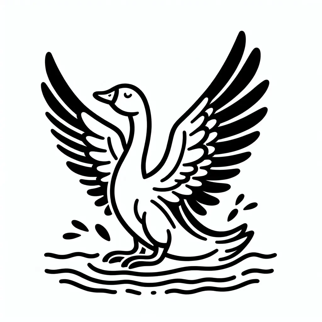 Gans mit ausgebreiteten Flügeln: Einfaches Ausmalbild (Gratis)