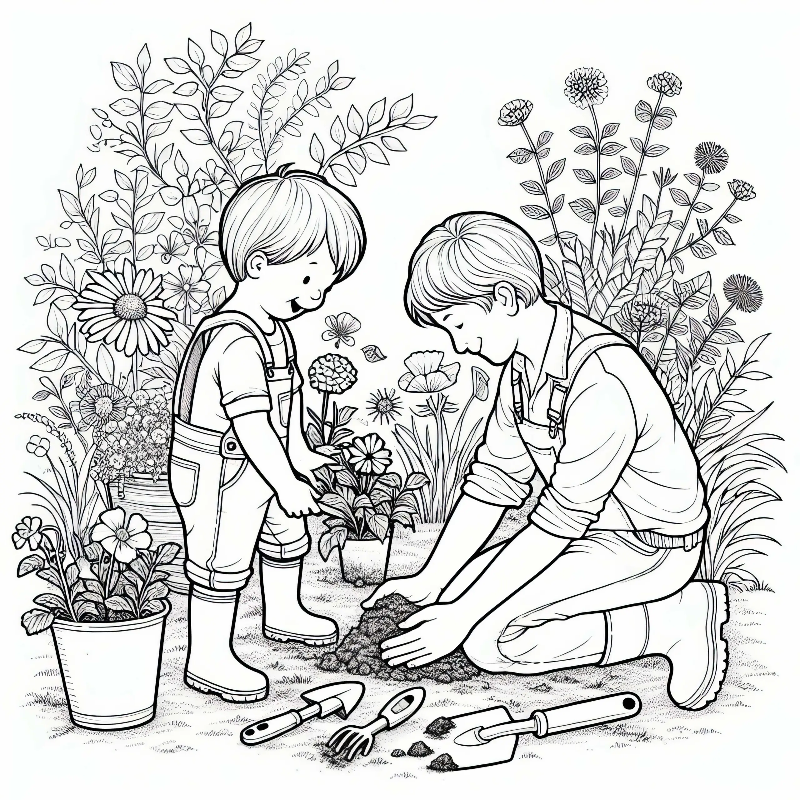 Gartenarbeit Malvorlage für Hobby – Kostenlos herunterladen (Ausmalbild)