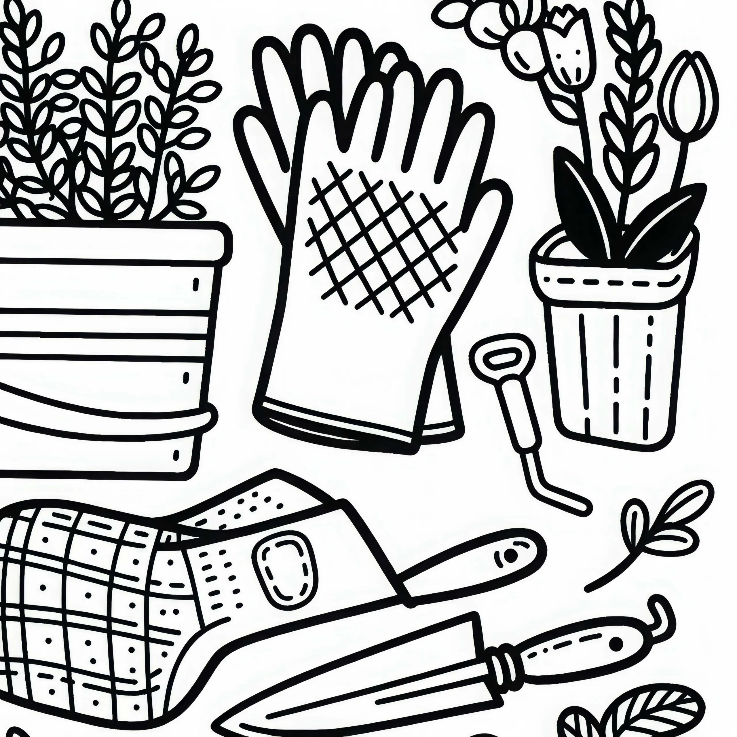 Gartenhandschuhe für Gärtner – Ausmalbild kostenlos