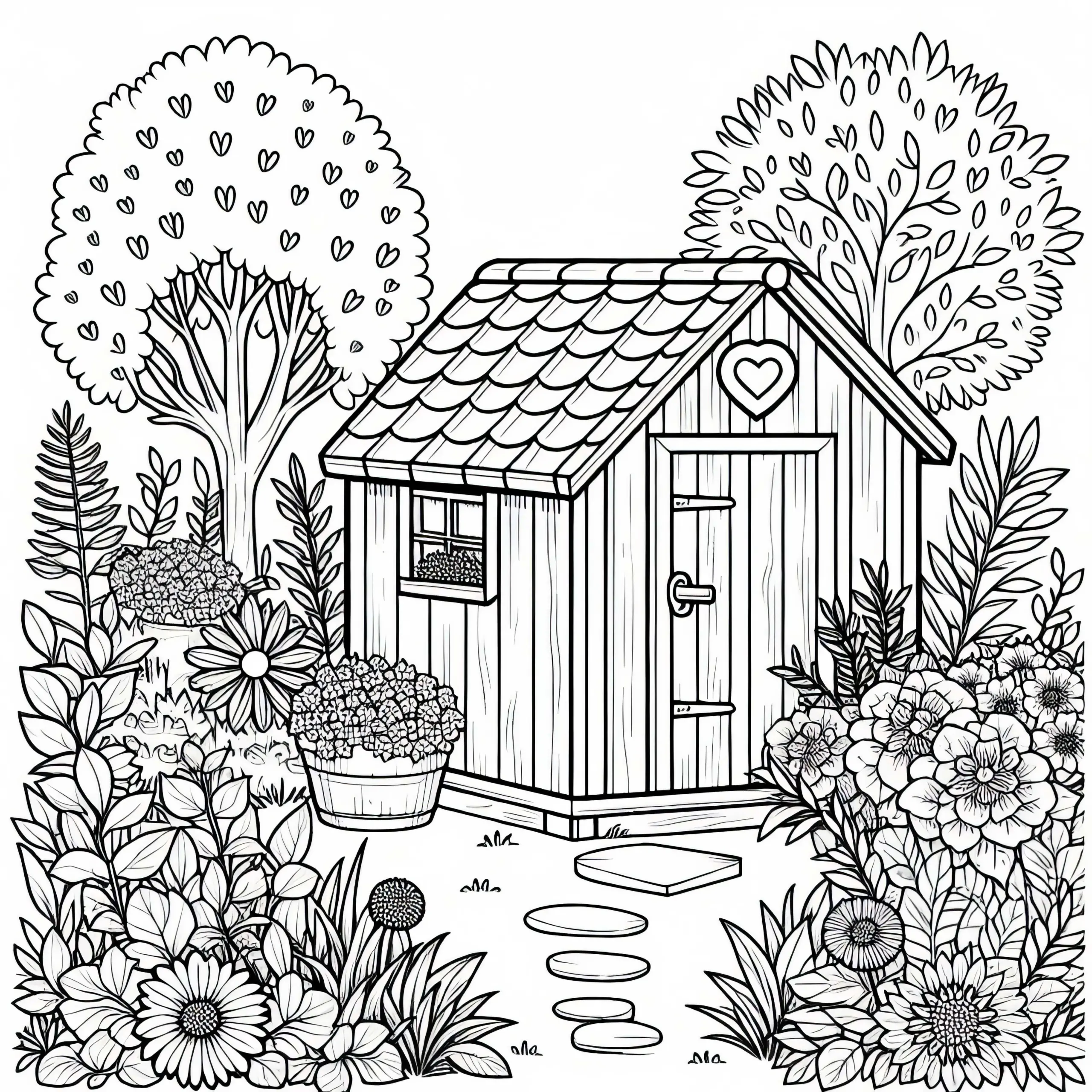 Gartenhaus Malvorlage für Mädchen ab neun – Kostenlos herunterladen (Ausmalbild)