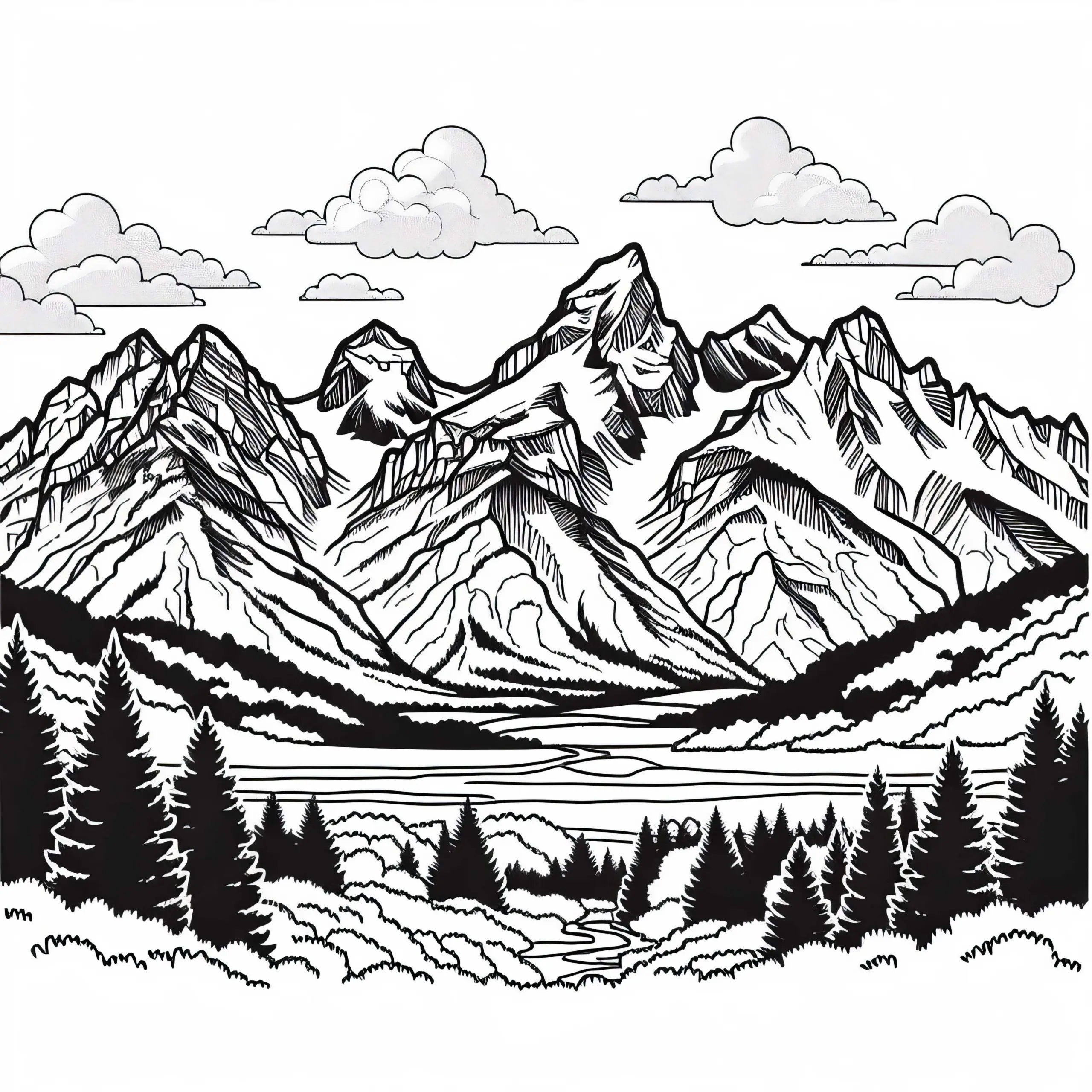 Die Gebirgslandschaft als Ausmalbild