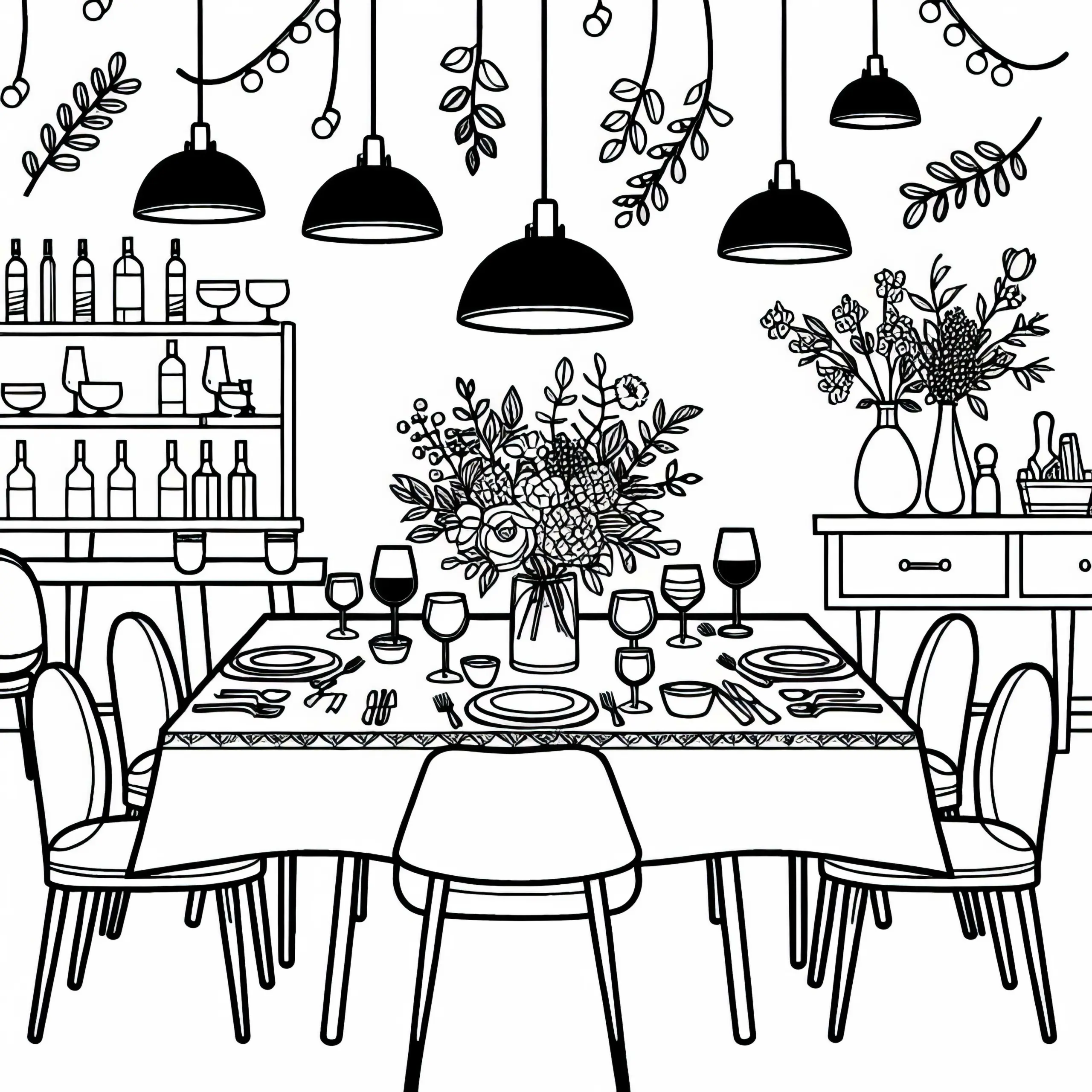 Gedeckter Tisch im Restaurant – Ausmalbild gratis