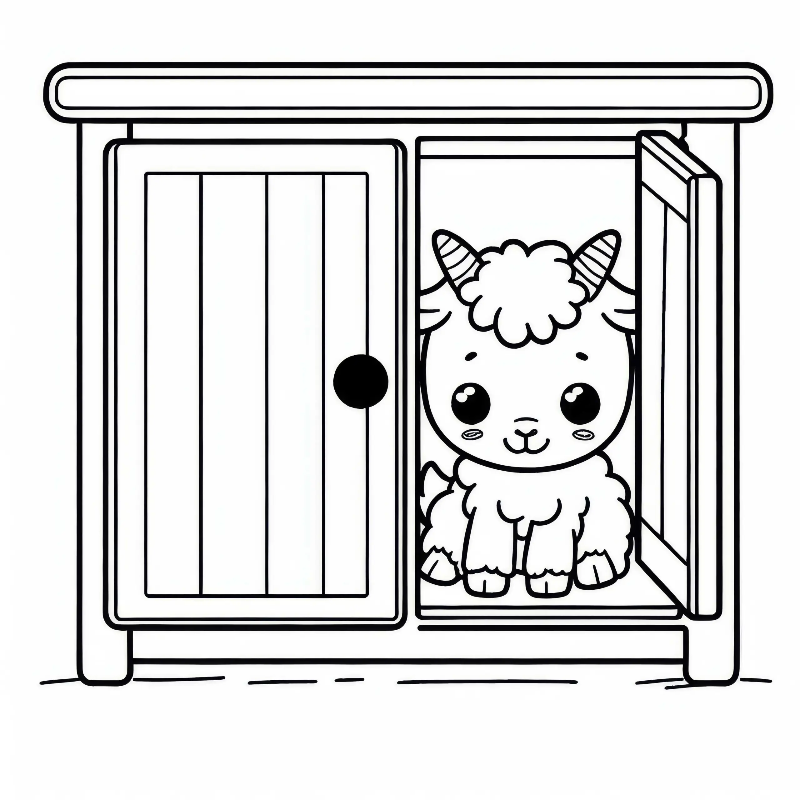 Geißlein versteckt sich im Schrank – Malvorlage Wolf und die sieben Geißlein kostenlos (Ausmalbild)