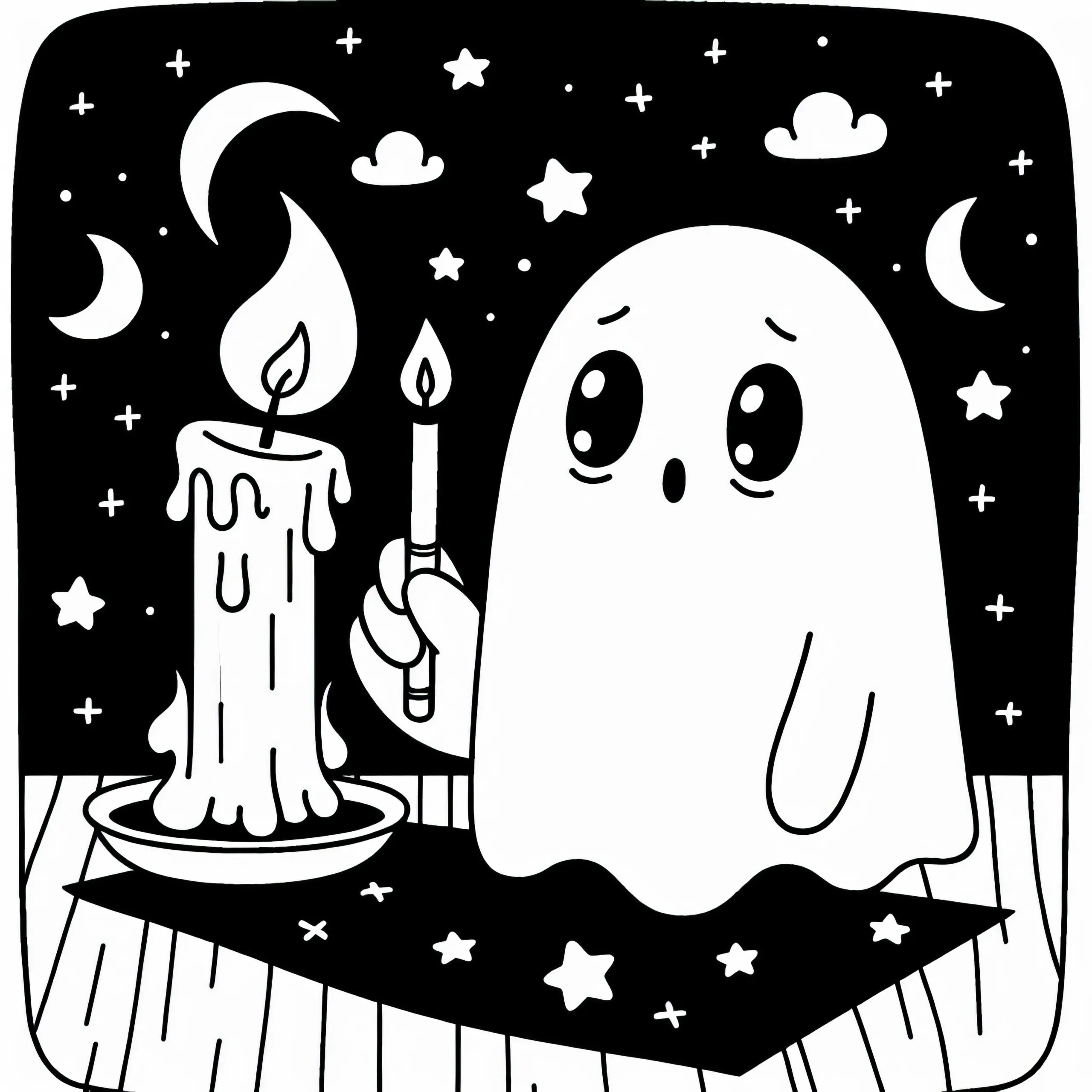Geist beobachtet still eine Kerze: Einfaches Ausmalbild (Kostenlos)