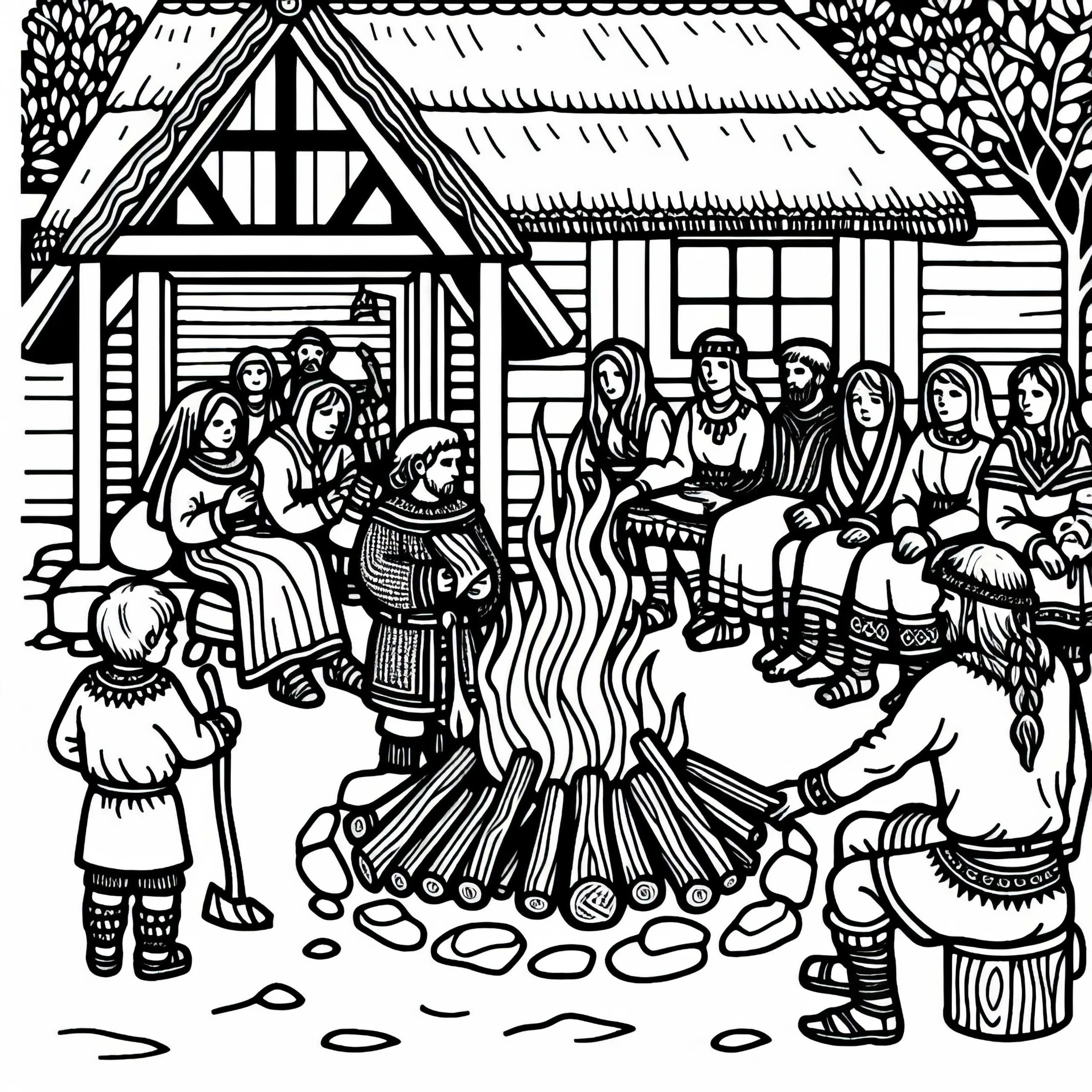 Gemeinschaftliches Lagerfeuer Ausmalbild Germanen Kostenlos