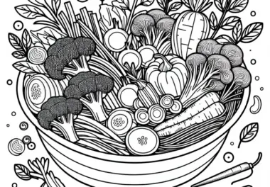 Gemüse als Beilage zum Essen – Ausmalbild Kostenlos