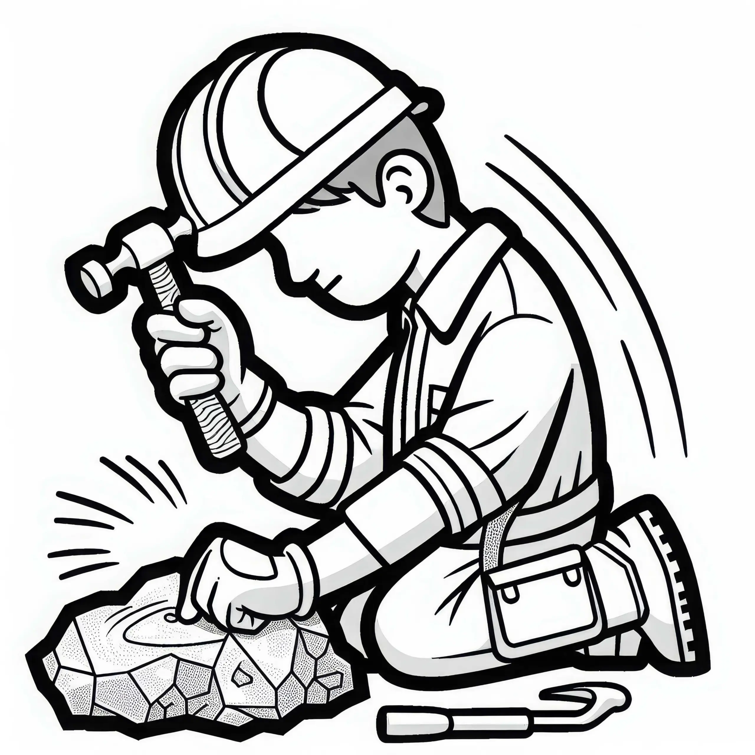 Geologe Klopft Gestein Mit Hammer Ab – Malvorlage Gratis (Ausmalbild)