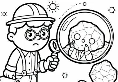 Geologe untersucht Steine mit Lupe – Malvorlage einfach kostenlos