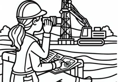 Geologin überwacht Bohrstelle für Öl – Malvorlage gratis