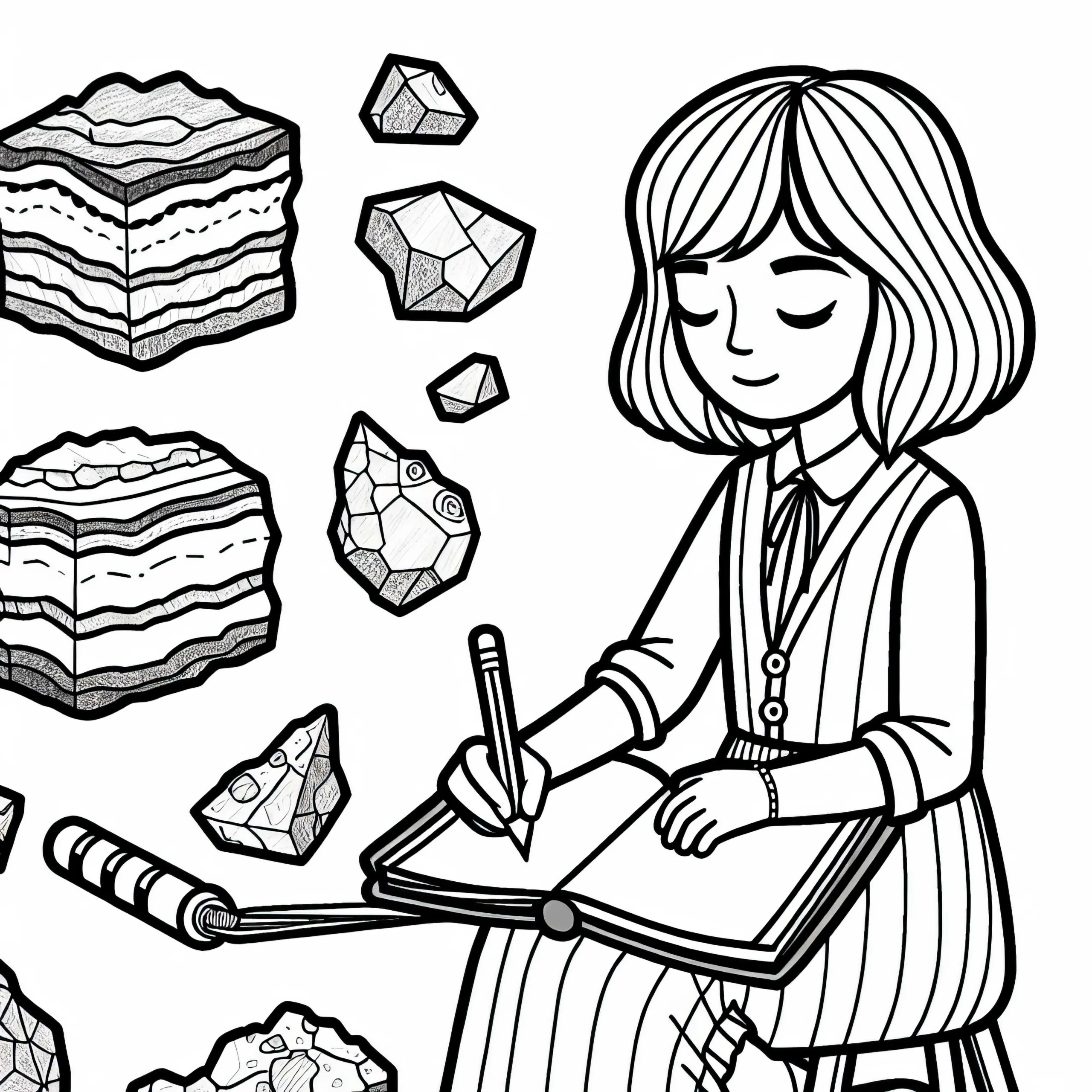 Geologin Zeichnet Felsen Im Notizbuch Malvorlage Gratis (Ausmalbild)