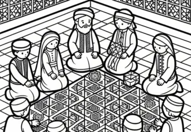 Geometrische Muster auf dem Boden – Ausmalbild islamische Kultur gratis