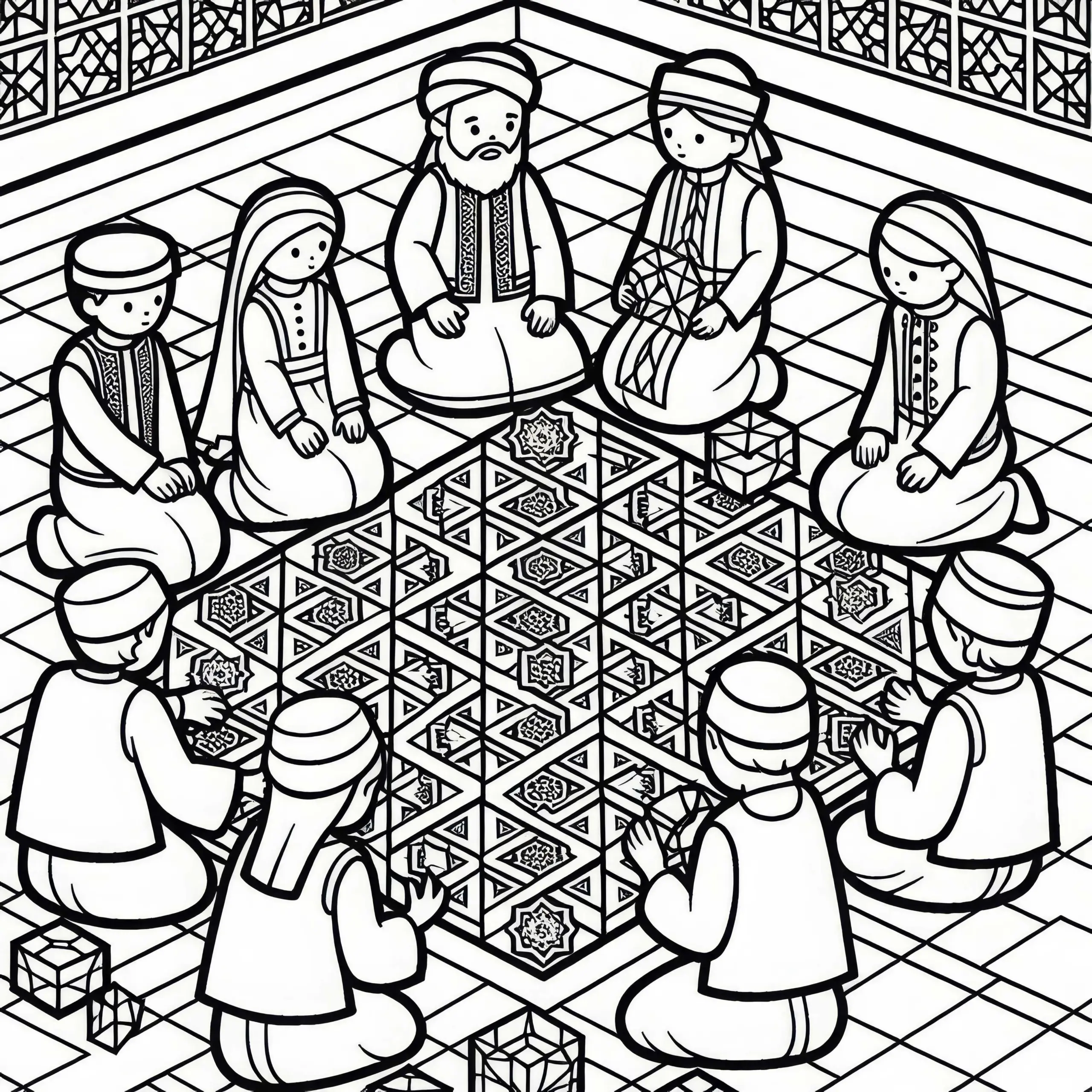 Geometrische Muster auf dem Boden – Ausmalbild islamische Kultur gratis