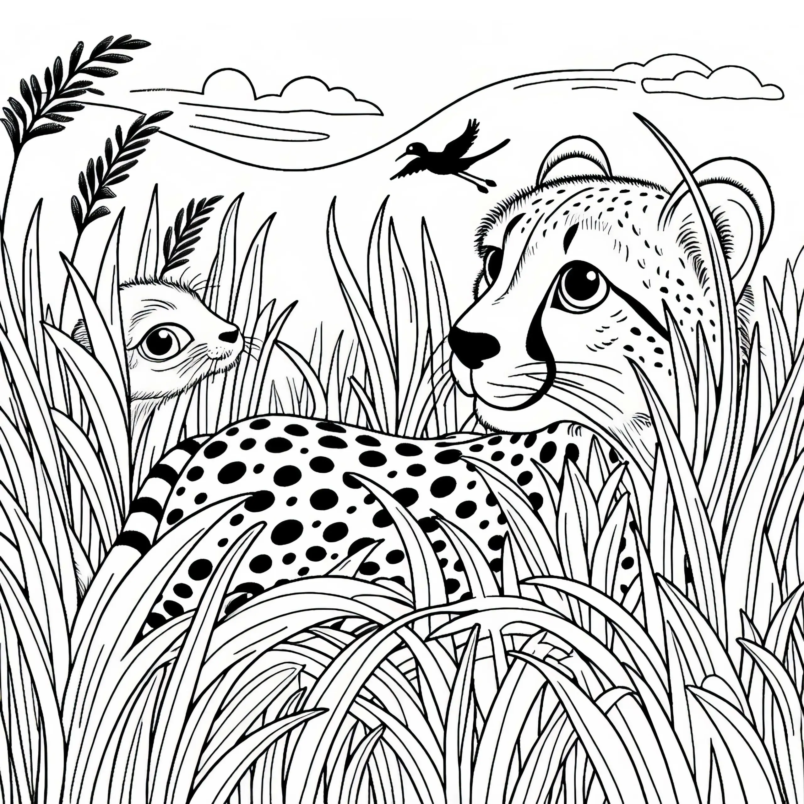 Gepard beobachtet Beute: Einfache Malvorlage (Kostenlos) (Ausmalbild)