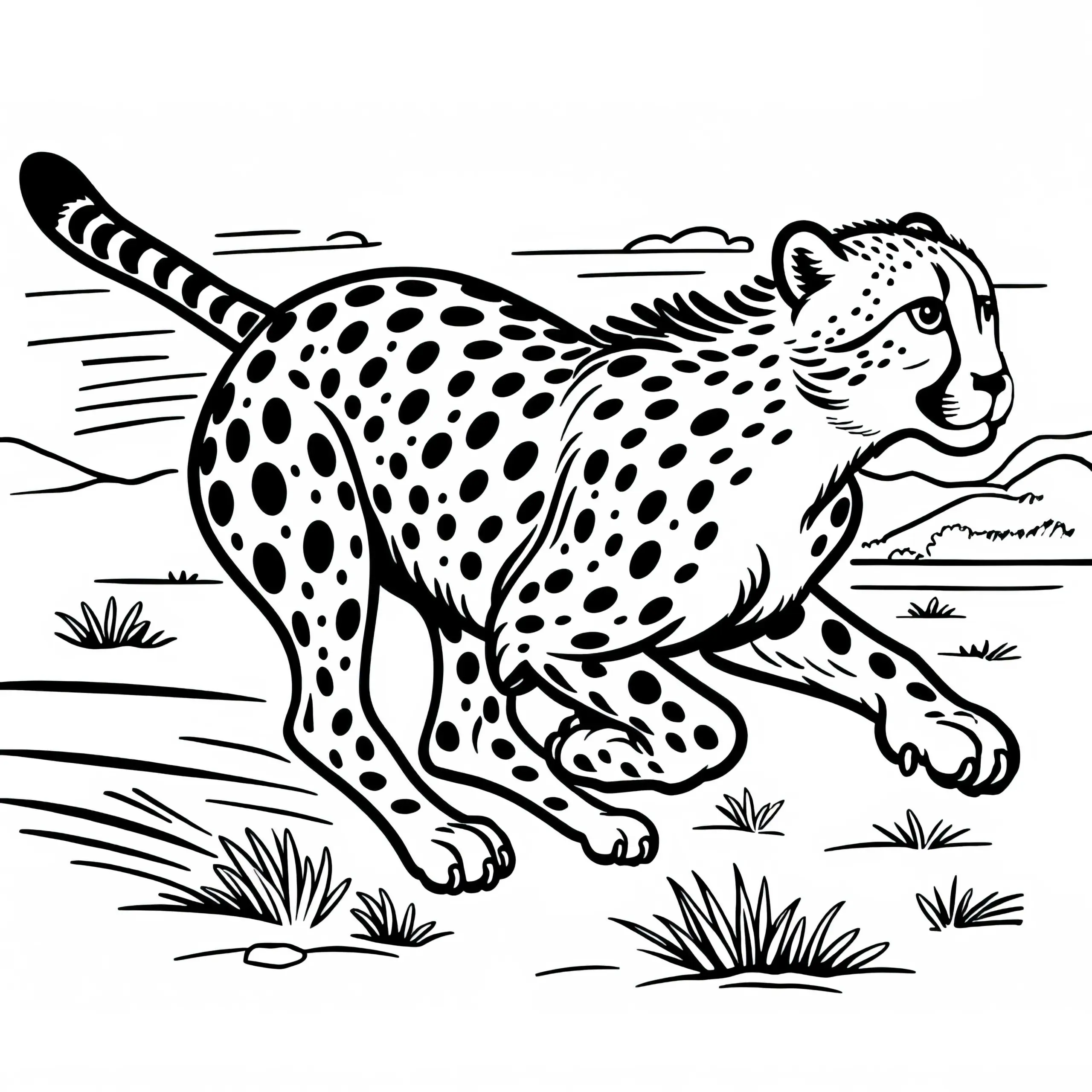 Gepard in der Savanne: Einfache Malvorlage (Gratis) (Ausmalbild)