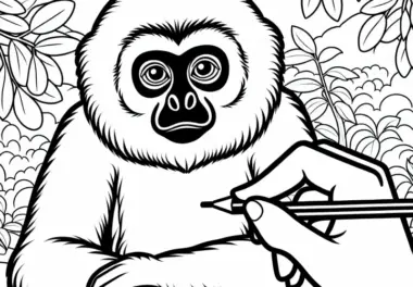 Gibbon Ausmalbild: Kostenfreies Affenmotiv zum Ausmalen