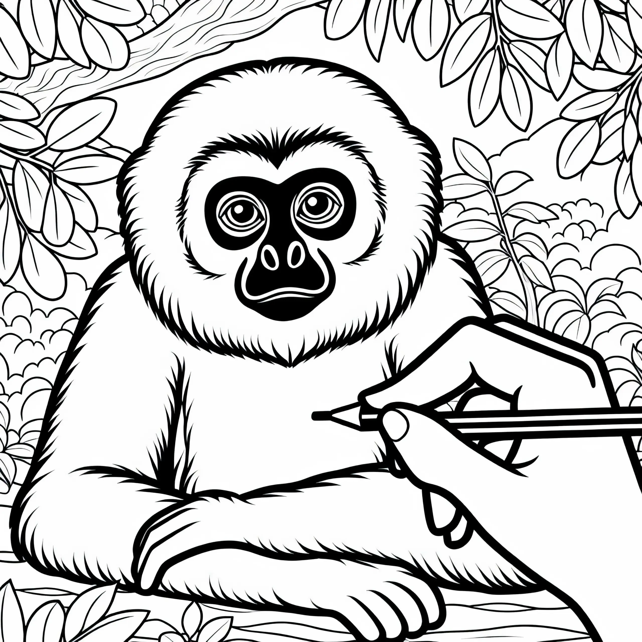 Gibbon Ausmalbild: Kostenfreies Affenmotiv zum Ausmalen