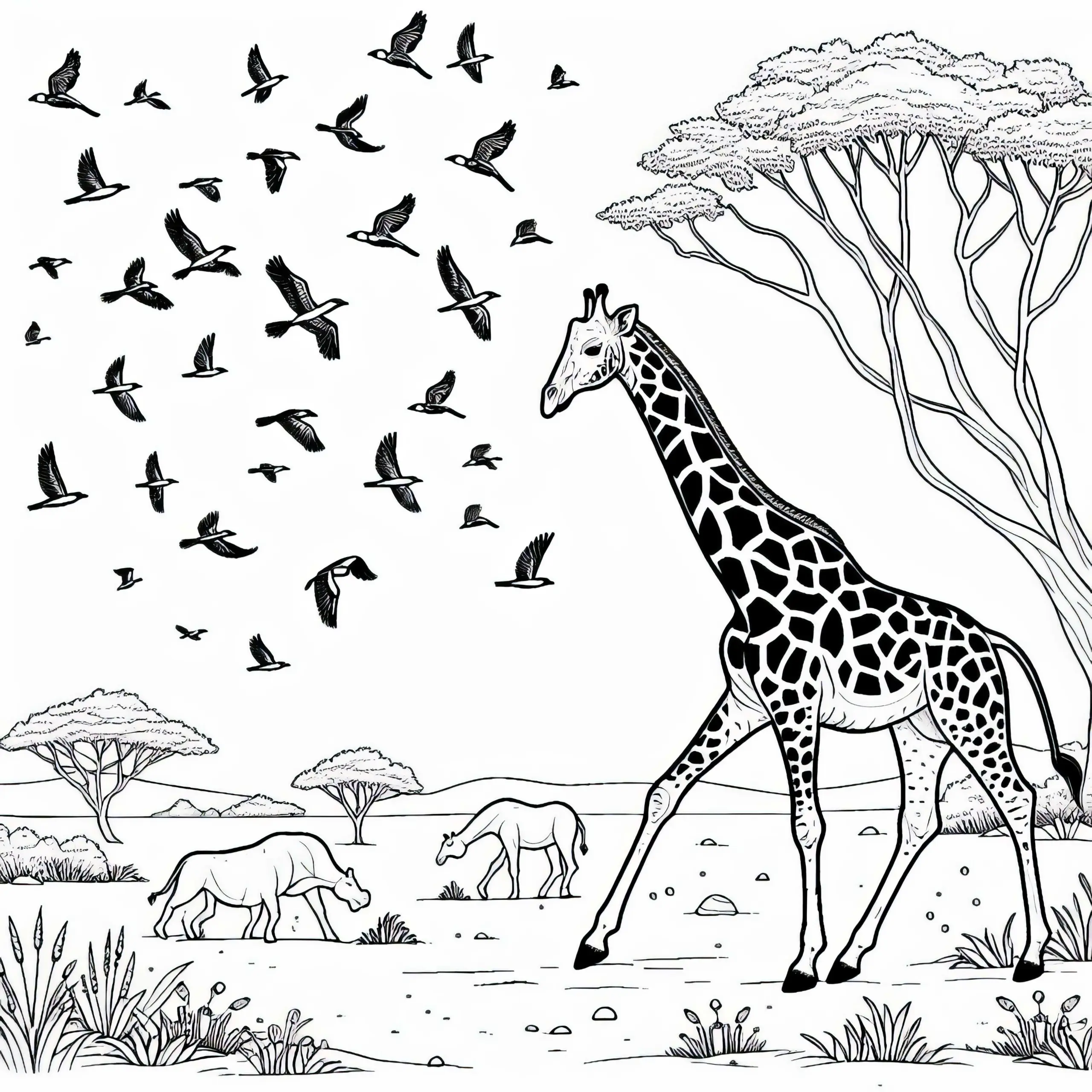 Giraffe läuft durch die Steppe – Ausmalbild kostenlos
