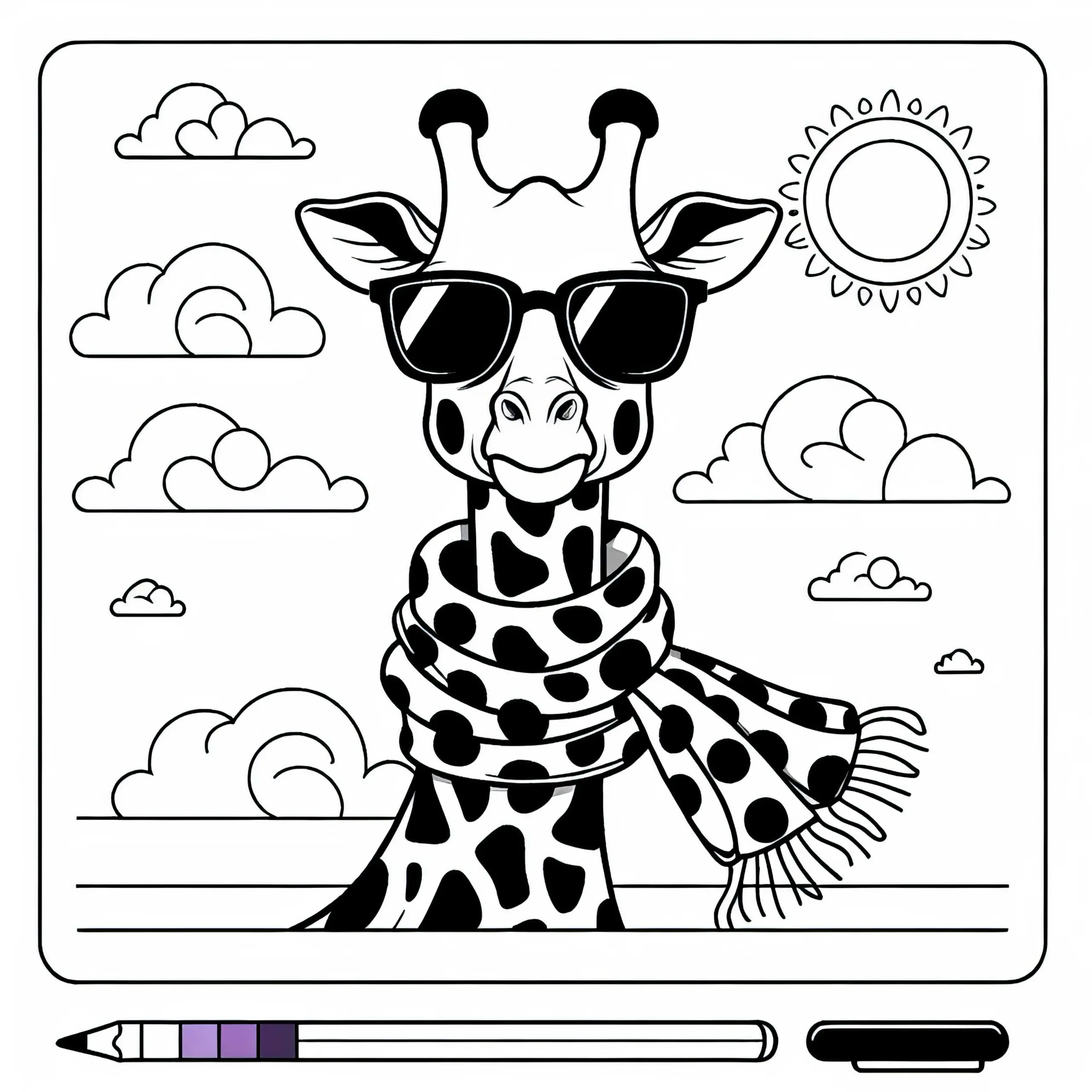 Giraffe mit Sonnenbrille und Halstuch als Ausmalbild kostenlos