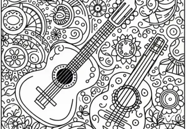 Gitarre Ausmalbild – Zupfinstrument Kostenlos