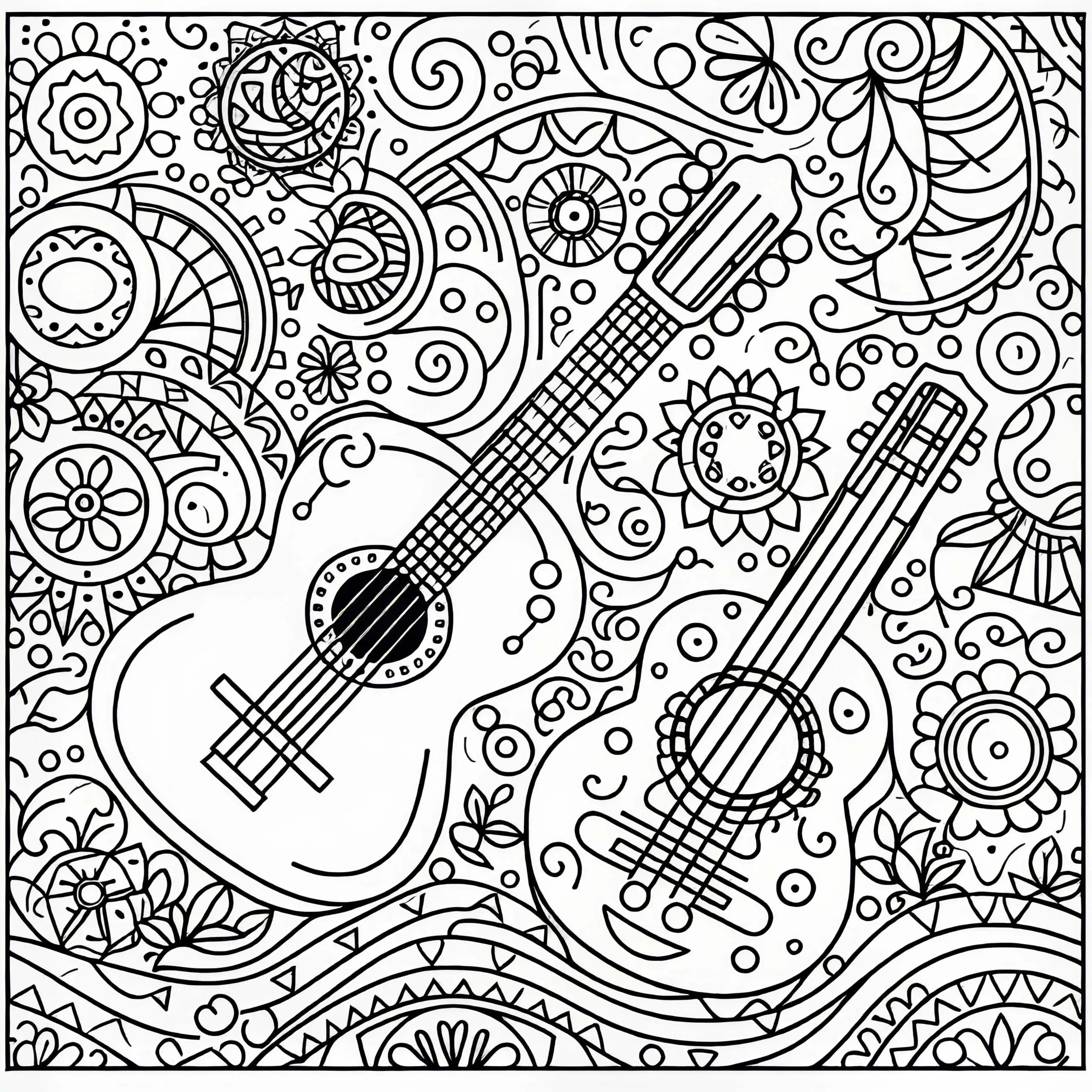 Gitarre Ausmalbild – Zupfinstrument Kostenlos