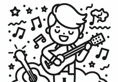 Gitarre für Sänger – Malvorlage kostenlos