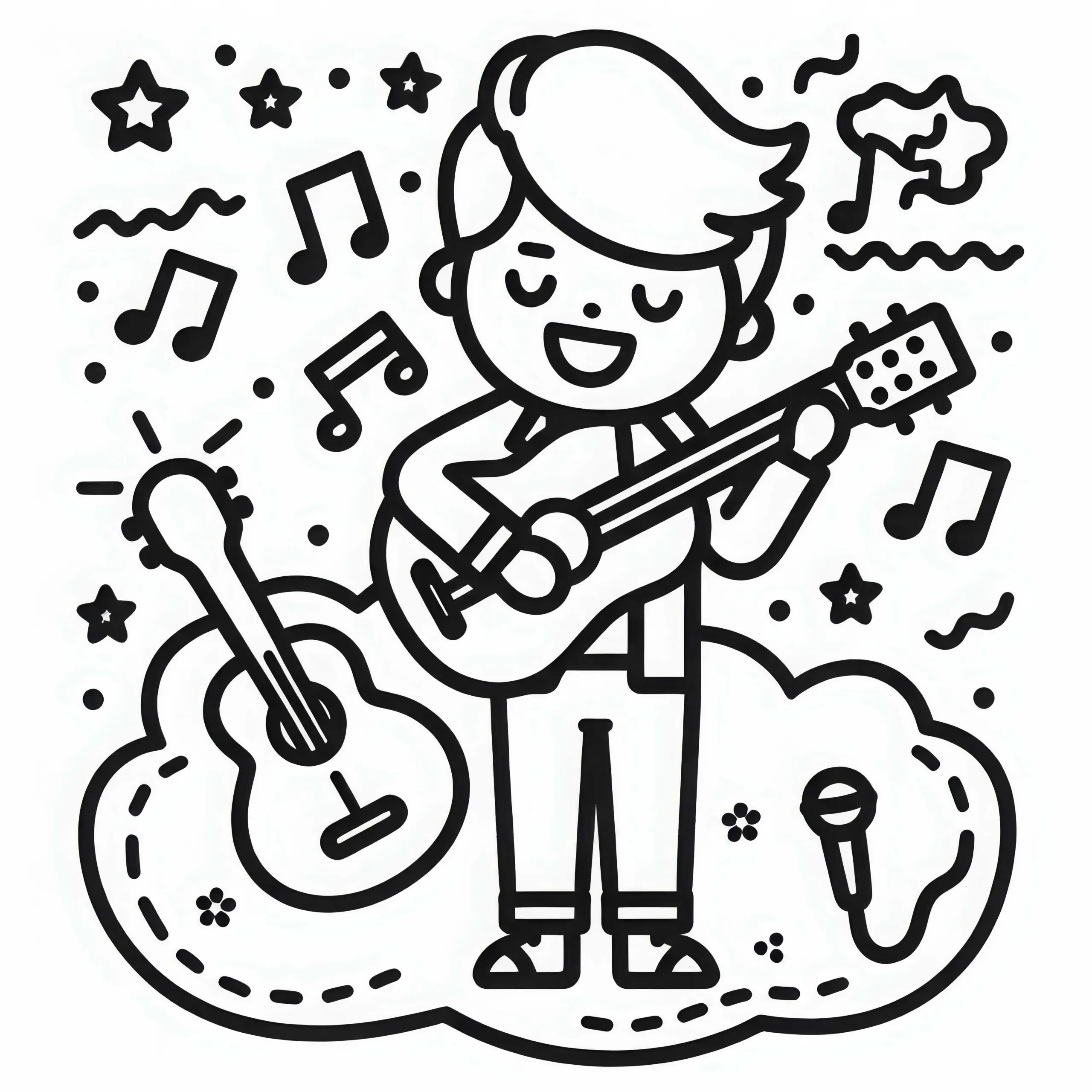 Gitarre für Sänger – Malvorlage kostenlos (Ausmalbild)