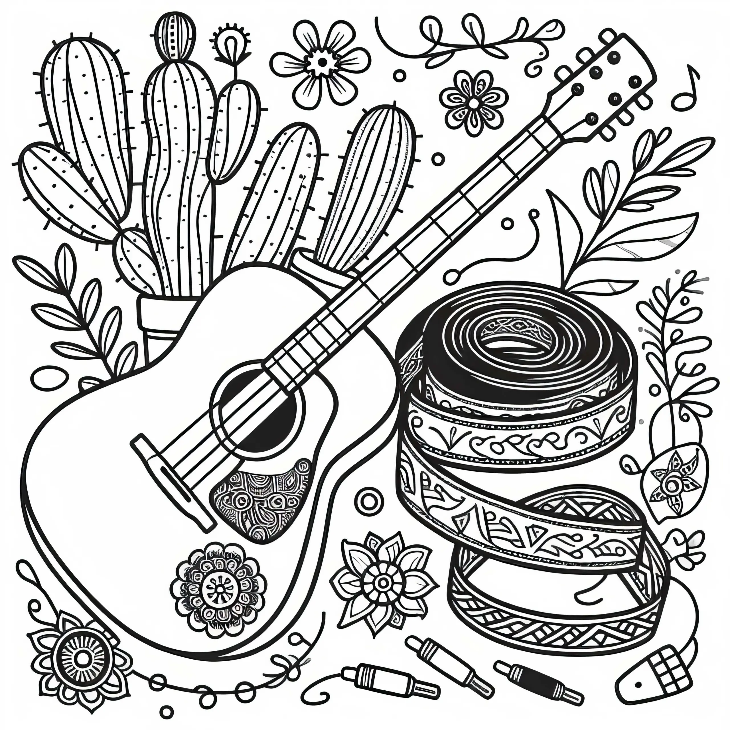 Gitarrengurt Malvorlage für Zupfinstrumente – Kostenloses Ausmalbild