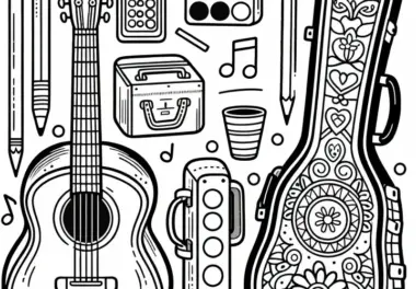 Gitarrenkoffer Malvorlage für Zubehör von Zupfinstrumenten – Kostenlos