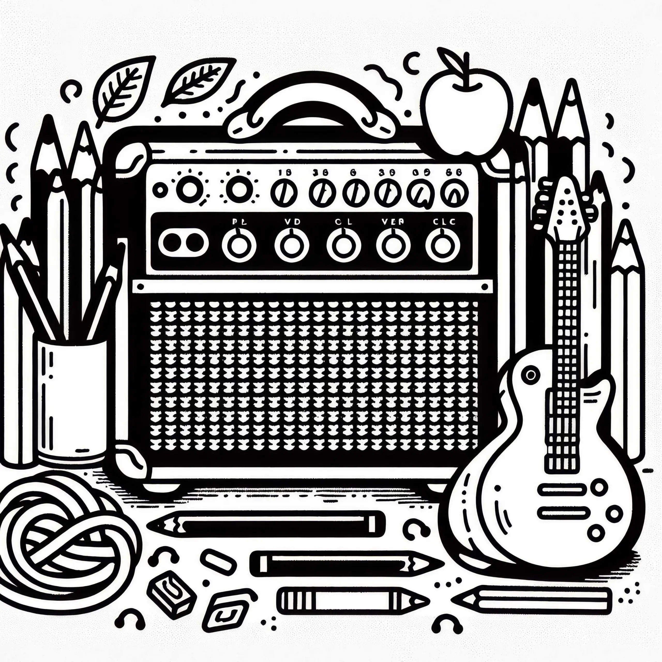 Gitarrenverstärker Ausmalbild für Zupfinstrumente – Kostenloser Download