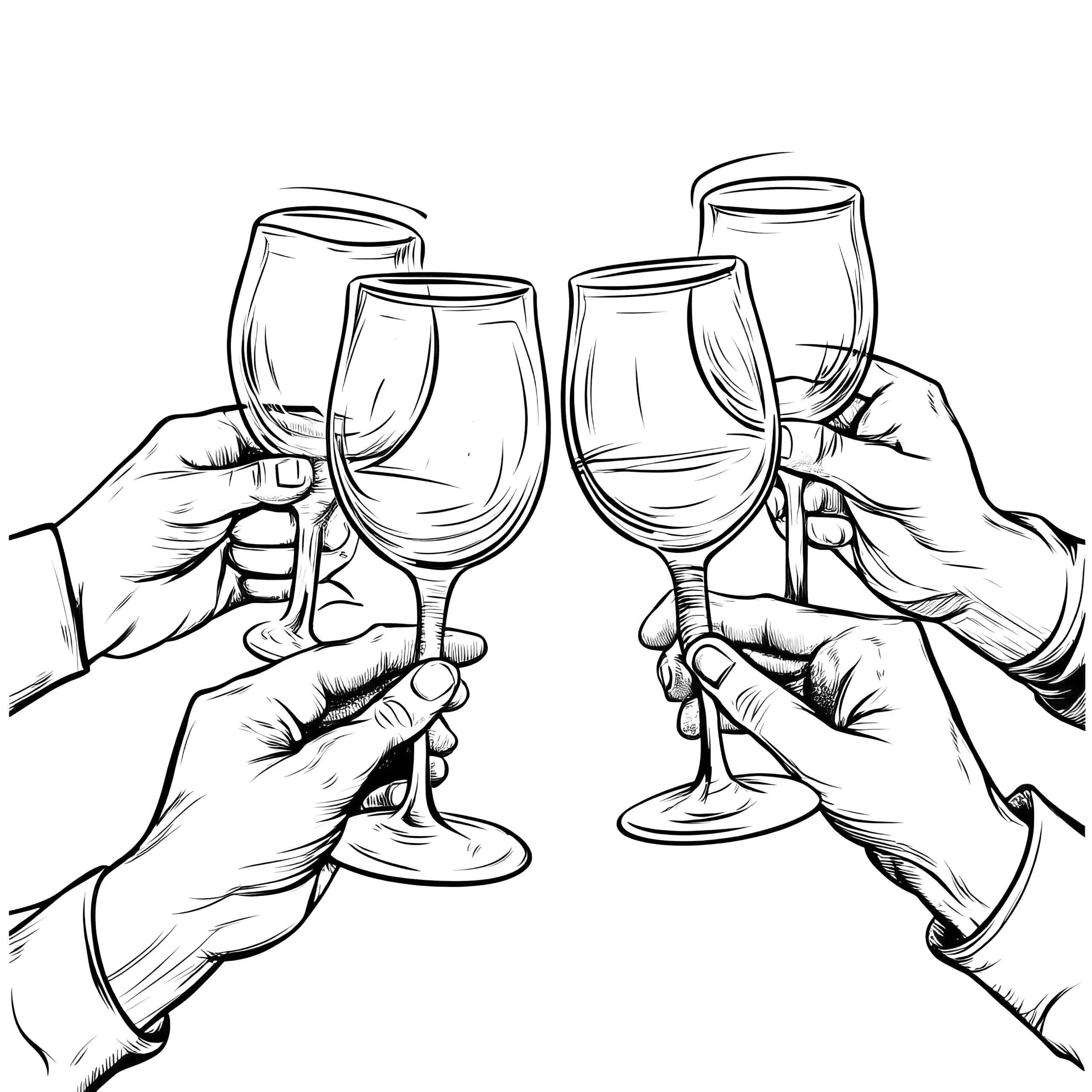 Gläser anstoßen an Silvester: Malvorlage (Ausmalbild)