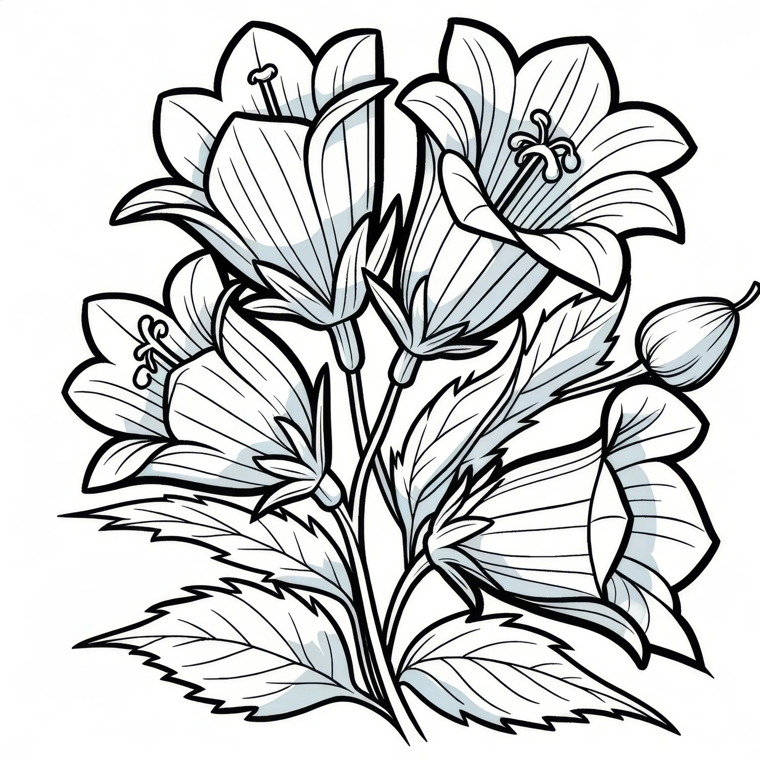 Glockenblumen mit vollen Blüten: Malvorlage zum Herunterladen (Gratis) (Ausmalbild)