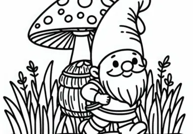Gnom unterwegs in der Natur – Ausmalbild kostenlos