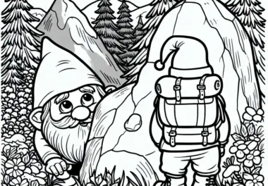 Ein gnom versteckt sich hinter einem Stein und späht neugierig auf Wanderer