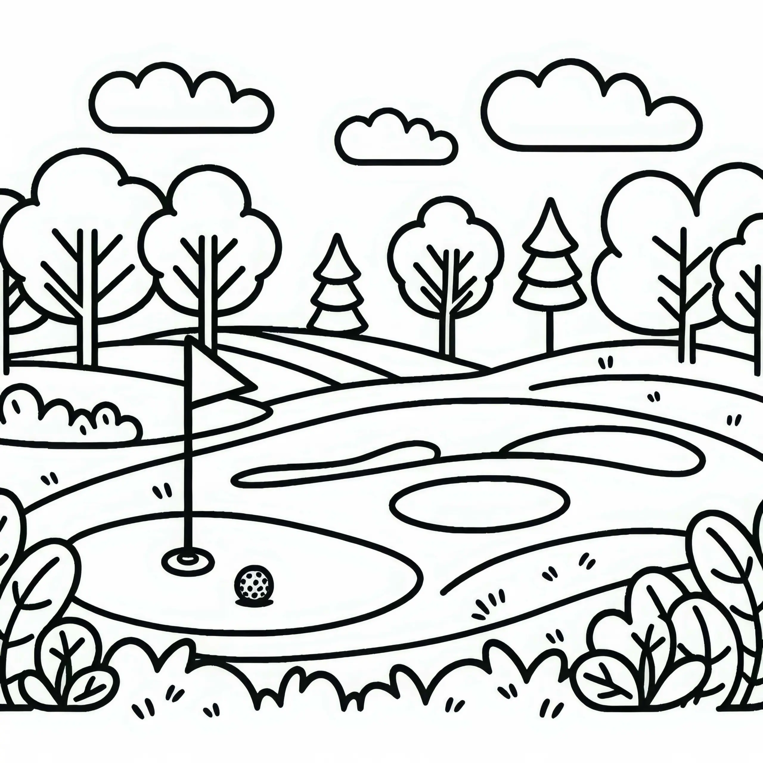 Golfplatz Ausmalbild Gratis für Kreative