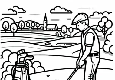 Golfspieler studiert die Position des Balls – Malvorlage gratis