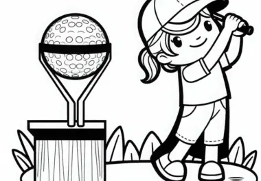 Golfspielerin mit Schläger – Ausmalbild einfach und gratis