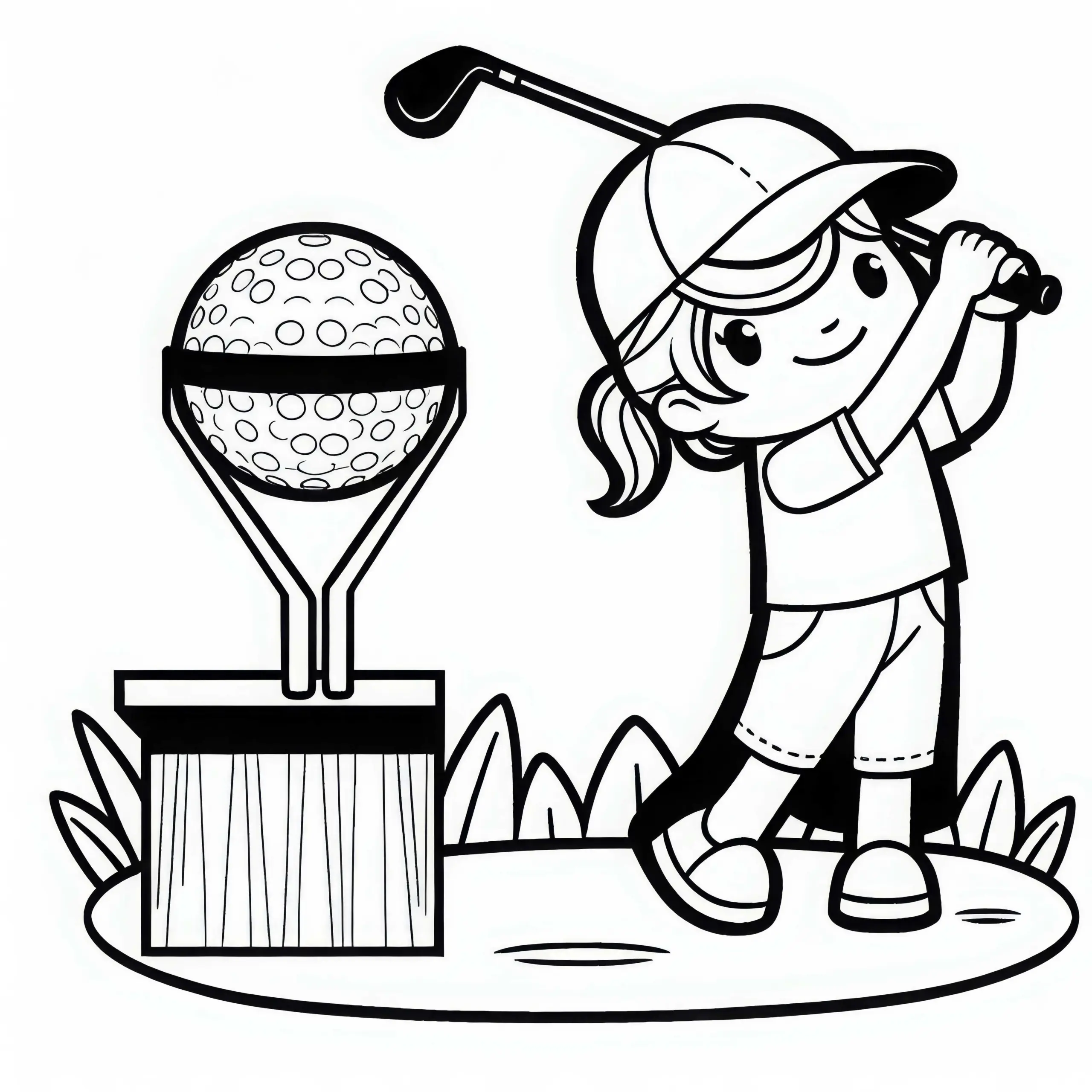 Golfspielerin mit Schläger – Ausmalbild einfach und gratis
