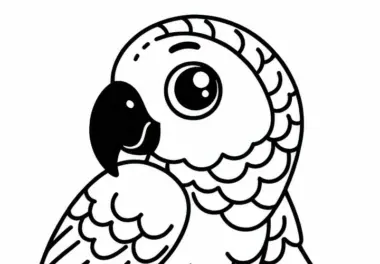 Graupapagei – African Grey Parrot – Vogel aus Afrika – Malvorlage kostenlos